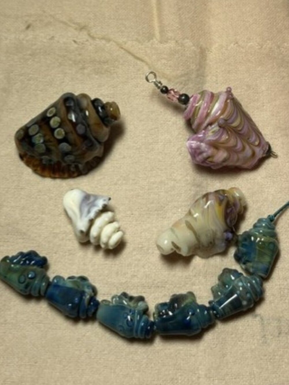Lampwork glass seashell beads